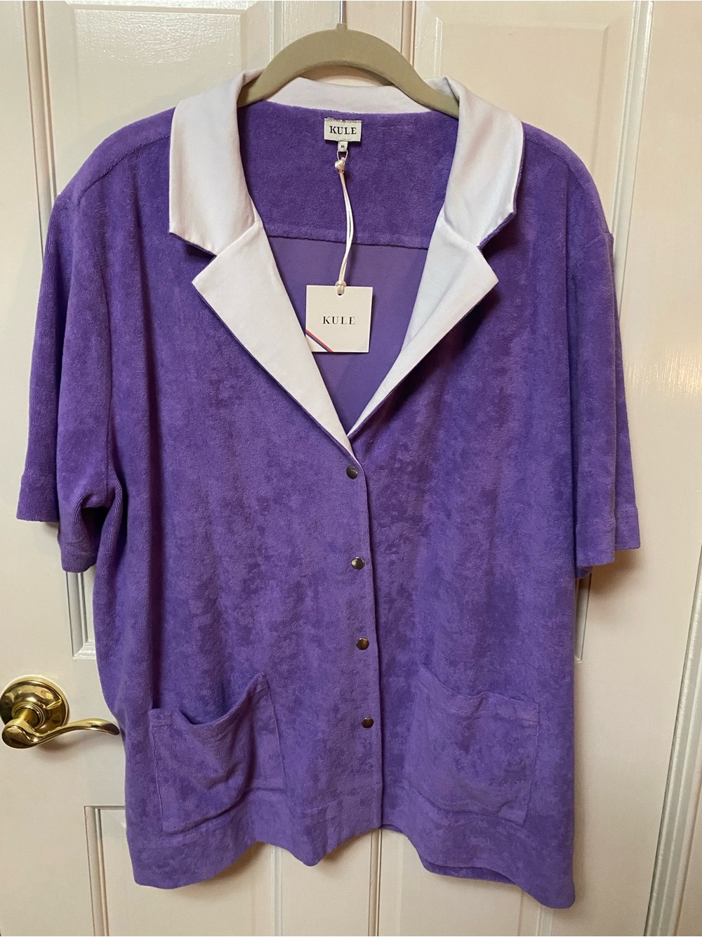 KULE Purple Short-Sleeve Terry Blazer with White Collar